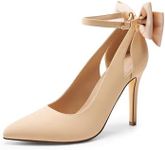 DREAM PAIRS Women's High Heels Stiletto Strappy Pointed Toe Bow Heel Pumps Sexy D'Orsay Party Wedding Dress Shoes,Size 7.5,Nude-Nubuck,SDPU2450W