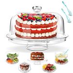 Myiosus Cake Stand with Lid, 27.5cm Acrylic Cake Stands with Dome Cover, 6 in 1 Multi-functional Cake Display Stand Serving Platter Salad Punch Bowl for Kitchen, Birthday, Party