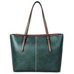 lady leather laptop tote bag office handbag women fashion briefcase 15.6-inch computer work bag… (Dark green)