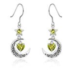 Qings August Peridot Birthstone Earrings for Women Sterling Silver 925 Crescent Moon Dangle Celtic Earrings with Heart Zirconia Gemstone Jewelry Gifts for Mother