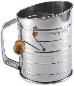 Zemensha Stainless Steel 3 Cups Flour Sifter for baking | Rotary Hand Crank Powdered sugar shaker and flour duster|