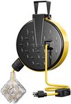 DEWENWILS 30 Ft Retractable Extension Cord Reel, Ceiling/Wall Mount 16/3 Gauge SJTW Power Cord with 6 Grounded Outlets, Twist-Lock Stopper, 10 Amp Circuit Breaker, Metal Covering, UL Listed