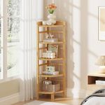 Dripex Bamboo Corner Shelves Free Standing Shelf Floor Storage Unit for Bathroom, Living Room, Bedroom, Kitchen, Balcony or Office (5 Tier)