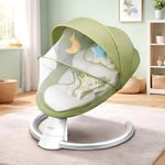 CAREIT Electric Baby Swing Cradle with Bluetooth Music, Remote, Mosquito Net, Soft Cushion & 5-Point Safety Harness – Gentle Motion Swing for Newborns and Infants 0–12 Months (Green)