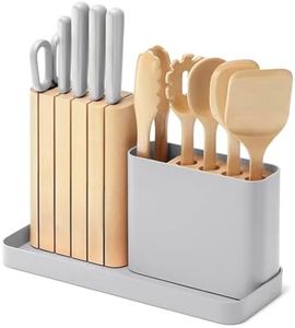 Caraway 14-Piece Kitchen Prep Set - Kitchen Knife Set & Wooden Utensil Set - Made With Premium German Steel Blades & FSC-Certified Birch Wood - Non-Toxic Materials - Includes Organizer - Grey