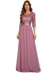 Ever-Pretty Women's Elegant 3/4 Sleeves Sequin Empire Waist A Line Chiffon Ball Evening Gowns Orchid 14UK