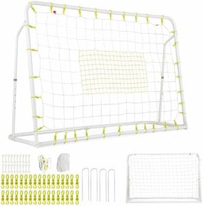 Costway 2-in-1 Kids Soccer Rebounder & Soccer Goal, 1.9m x 1.2m Angle-Adjustable Soccer Goal Set w/Rebound Net & Soccer Net, Robust Metal Frame, Soccer Training for Kids Aged 6+ Years Old (White)