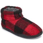 Bedroom Athletics - Neeson Red Black Check UK 9/10 Short Length Sherpa Slipper Boot | Slip On Men's Memory Foam, Machine Washable and Comfortable Boot Slipper for Men with Teddy Fleece Lining