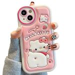 NATEROSO Cartoon Case for iPhone 14 Plus 6.7'', Kawaii Cute Kitty Cat Case Silicone 3D Cover Strap Soft TPU Shockproof Protective for Kids Girls and Womens