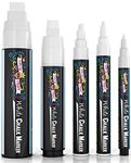 Liquid White Chalk Markers Pens - White Dry Erase Marker - Chalk Markers for Chalkboard Signs, Windows, Blackboard, Glass - 5 Various Sizes White 1mm, 3mm, 6mm, 10mm, 15mm