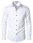 ZEROYAA Men's Long Sleeve Dress Shirt Fitted Wrinkle-Free Casual Business Button Up Shirts, White Black, X-Large