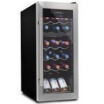 NutriChef Wine Fridge, 18 Bottle Wine Cooler Refrigerator, Mini Wine Fridge Freestanding Countertop Compact, Red and White Wine Chiller, Dual Zone Digital Temp. Control, Glass Door-Stainless Steel