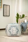 Albany Living Ethnic Print Square 100% Cotton Pouf Ottoman/Footstool, Seat for Living Room, Bedroom, Kids Room and More, Blue