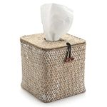 Seagrass Square Tissue Box Cover Woven Napkin Holder Decorative for Bathroom Farmhouse (Whitewash, 14 x 14 x 14 cm)