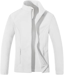 MAGCOMSEN White Fleece Jacket for Women Lightweight Full Zip Coats Soft Warm Polar Fleece for Winter, L