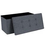 Dripex Folding Fine Linen Storage Ottoman Box Footstool, Foldable Seat Bench Footrest - Dark Gray, 80L Capacity, Chest with Removable Lid for Living Room, Bedroom 76 * 38 * 38 cm