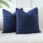 JOTOM Corduroy Soft Striped Boho Decorative Throw Pillow Covers 50x50 cm Cushion Covers 20x20 Inch Cushion Case Square Pillowcases for Couch Sofa Living Room Bed Home Decor Set of 2 (Navy Blue)