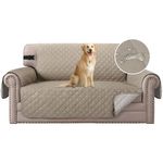 H.Versailtex Sofa Protector for Pets, Water Resistant Sofa Slipcover 2 Seater for Kids, Machine Washable Quilted Couch Covers with Adjustable Elastic Straps(Sand/Beige)