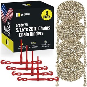 DC Cargo Chain Binder Kit (4 Sets) | 5/16" Grade 70 Extra Long 20 Foot Chain - and Load Binder Set | Heavy Duty Ratcheting Chain and Binder | Load Chain and Binders – 4,700lb Working Load Limit As Set