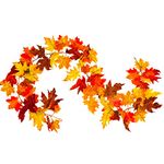 Whaline Artificial Autumn Fall Maple Leaves Garland Hanging Plant for Home Garden Wall Doorway Backdrop Fireplace Decoration, Thanksgiving Wedding Party Decor (Deep)