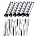 STORE77® 12 Pcs DIY Non-Stick Stainless Steel Baking Cones & Tubes Set. Spiral Horn Pastry Cream Roll Tubes/Cake Cone Mold/Cannoli Forms/Croissant Shell Metal Ice Cream Roll/Funnel Shape/Kitchen/Party