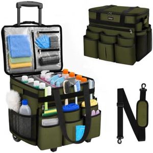 Trenluva Large Rolling Cleaning Caddy Bag with Telescoping Cart, Green