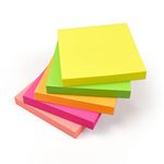 5 Pads Bright Coloured Sticky Notes | 100 Sheets per Pad (500 Sheets in Total) 76 x 76 mm (3" x 3") | 5 Vibrant Colours Self-Adhesive Notes | Ideal for Office, Home, and School Use