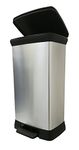 Curver Metal Effect Pedal Touch Soft Close Deco Bin, Silver, 50 Litre, 39 x 29 x 72 cm