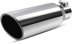 AUTOSAVER88 2.5 Inch Inlet Exhaust Tip, 2.5" Inlet 4" Outlet 12" Long Chrome-Plated Stainless Steel Universal Exhaust Tail Tip for 2.5" Outside Diameter Tailpipe, Rolled Angle Cut, Bolt On, Polished