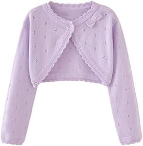 Toddler Girl Cardigan Sweater Bolero Shrug Baby Little Kids Long Sleeve Dress Up Button Closure Tops Winter Clothes, Purple, 11-12 Years