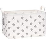 Sea Team Collapsible Rectangular Canvas Fabric Storage Bin Shelf Basket Organizer for Nursery & Kid's Room, 16.5 x 11 x 9.8 inches, Grey Star