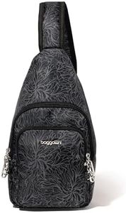 Baggallini Anti-Theft Daytripper Sling 7x12 Crossbody Travel Safe Bag W/Securtex Locking Zippers, Slash-Resistant & RFID, Midnight Blossom Print, One Size