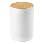 mDesign Swing Lid Bathroom Bin - Bamboo and Plastic Rubbish Bin for Bathroom - Small Trash Can - Bamboo and White