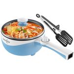 Audecook Hot Pot Electric,Mini Electric Skillet Portable Nonstick Sauté Pan with Power Adjustment, Rapid Ramen Cooker Travel Multicooker Electric Pot for Steak/Soup (D(Blue/1.7L Without Steamer))