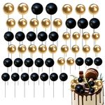 Ball Cake Toppers, 50pcs Balloon Cake Topper Foam Black And Gold Cakes Balls Decorations for Cakes Decorating Birthday Wedding