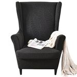 Stretch Wingback Chair Covers, 2 Piece Armchair Slipcover Knitted Jacquard Wingback Sofa Chair Slipcover Furniture Protector for Living Room Bedroom (Leaf-Black)