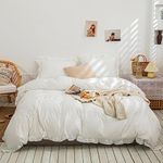 Herside White Ruffle Duvet Cover Set Boho Bedding Farmhouse Ruffled Fringed Soft Microfibre Boys Girls Bedding Sets Super King 2 Pillowcases (White,Super King)