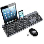 Wireless Keyboard and Mouse Combo, Full-Sized Ergonomic Computer Keyboard with Phone Tablet Holder, 2.4GHz Silent Cordless Keyboard Mouse Set for Windows Laptop, PC, Desktop - Grey