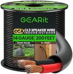 GEARit 14/2 Speaker Wire (200 Feet) 14 Gauge (Copper Clad Aluminum) - Outdoor Direct Burial in Ground/in Wall / CL3 CL2 Rated / 2 Conductors - CCA, Black 200ft