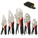 5 Pack Set Locking Pliers Set, 5 Inch, 7 Inch and 10 Inch Curved Jaw Locking Pliers, 7 Inch and 9 Inch Long Nose Locking Pliers with Storage Bag