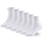 Marchare Boys Socks Kids Cushioned Crew Socks Girls Thick Cotton Athletic Running Socks White 6 Pack 7-10 Years