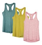 icyzone Workout Tank Tops for Women - Racerback Athletic Yoga Tops, Running Exercise Gym Shirts(Pack of 3) (M, Mustard/Lilac Snow/Teal)