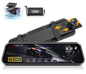 Jelkuz 4K Mirror Dash Cam Front and Rear Camera with 10" IPS Full Touch Screen, Rearview Mirror Dash Camera with Super Night Vision with WDR IP69 Waterproor Backup Camera 10M(33ft) Cable