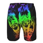 Shuwekk 80s 90s Swim Trunks Beach Board Shorts for Men,Hipster Hip-Hop 80s 90s with Leopard Zebra Checkered Prints, Colorful Smoke Skull, L