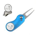 KOFULL Pitch Mark Repair Tool +2 Ball Maker+Clip Golf Pitch Mark Repairer Divot Repair Tool Switchblade Golf Green Repair Fork Portable and Folding Pitch-1 piece Blue