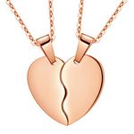 Broken Heart Necklace Women Men 316L Stainless Steel Best Friend BFF Foever Pendant 18k Gold/Rose Gold Plated Two Half Hearts Pendants Lover Couples Jewelry SP0034, Metal, Cubic Zirconia