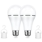 Rechargeable Emergency LED Bulbs - Daylight 6500K 12W 1200LM, 2200mAh Battery Backup Light Bulb for Home Power Failure Camping Outdoor Activity, Pack of 2