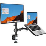 WALI Single LCD Monitor Desk Mount Fully Adjustable Stand with Extra Laptop Tray for 1 Laptop Notebook up to 17 inch and 1 Screen up to 27 inch, 22 lbs. Weight Capacity (M001LP), Black