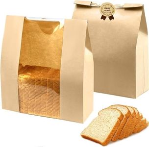 50 Pcs Kraft Paper Bread Bags, Brown Paper Lunch Bag, with Window, for Baked Food Packaging Storage Bakery Bags Sweet Bags, Label Seal Sticker Included, 32 X 21 X 10CM