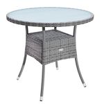 CASARIA® 60cm Round Poly Rattan Glass Top Garden Table | Outdoor Side Table With Frosted Safety Glass Plate | Weatherproof Dining Furniture Patio Balcony Bistro Coffee Cafe Grey